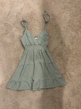 Green Gingham Tie-Shoulder Sundress